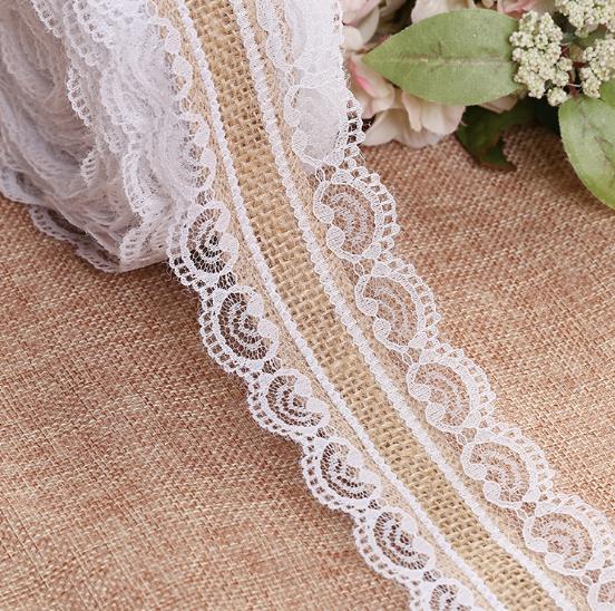 Natural Jute And Burlap Hessian Ribbon with Lace Trims Tape For Wedding Craft Gifts