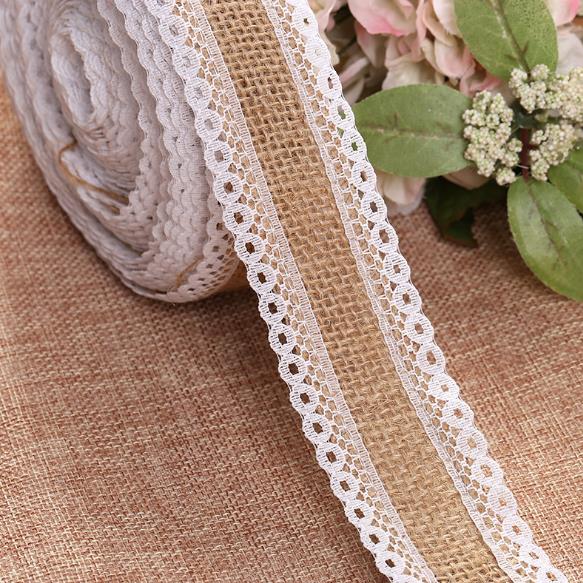 Lace burlap ribbon roll and jute ribbon with lace for floral and gifts decor